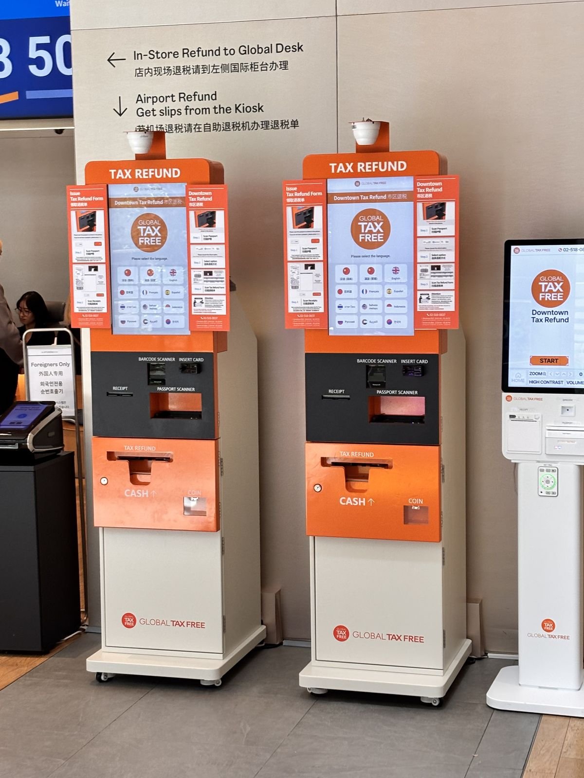 Global Tax Free self-service kiosks for downtown tax refunds in South Korea