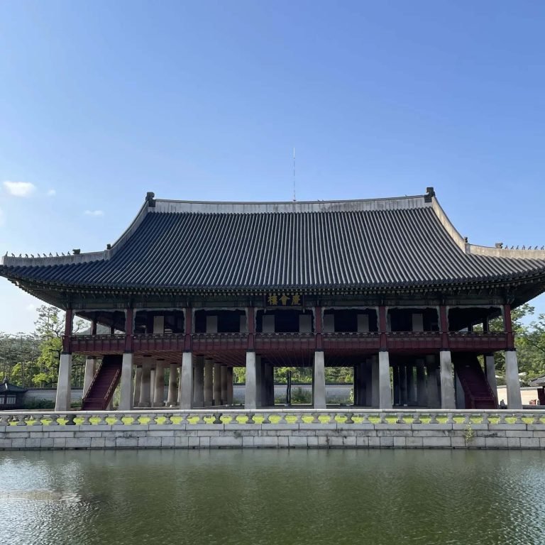Gyeonghoeru Pavilion floating over the pond inside Gyeongbokgung Palace in Seoul