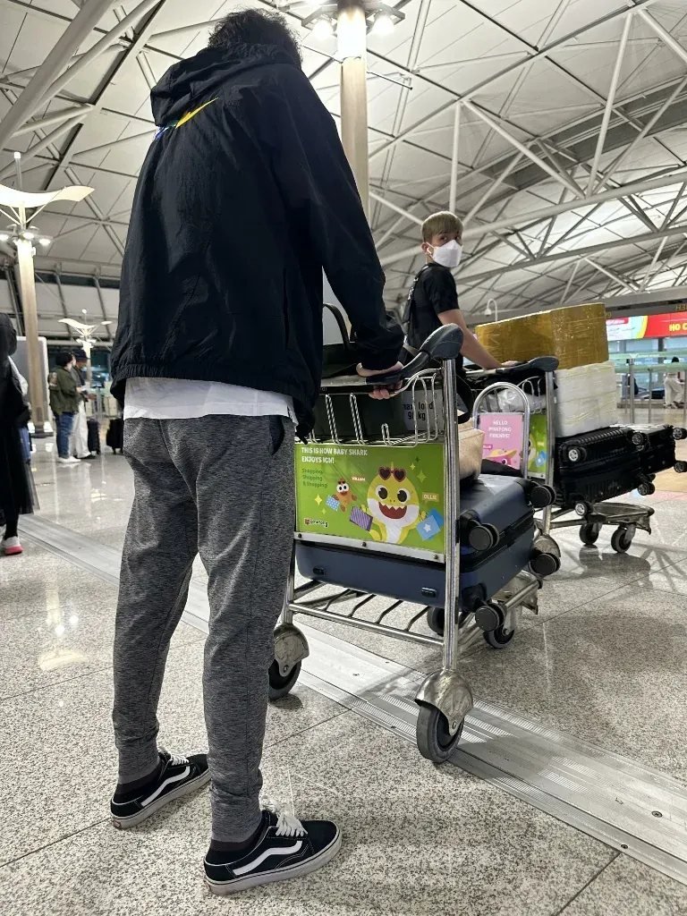 Luggage carts at Incheon Airport departure hall before checking baggage for tax refund customs validation