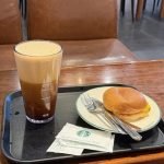 Reusable glass cup labeled for in-store use at a Korean cafe