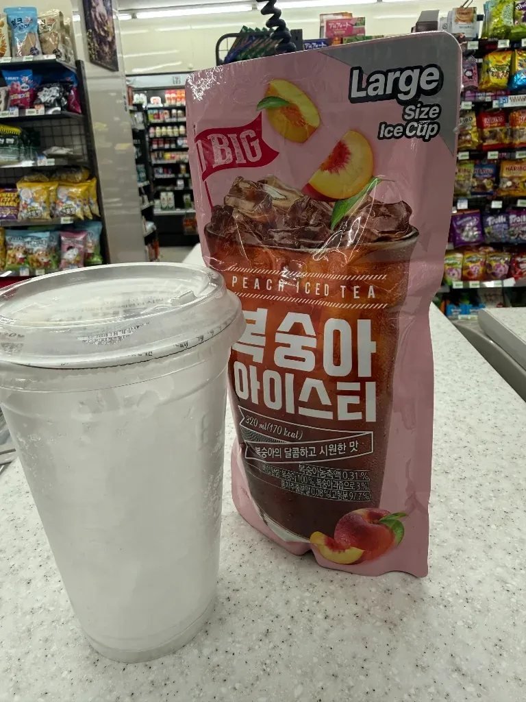 Korean convenience store ice cup and pouch drink