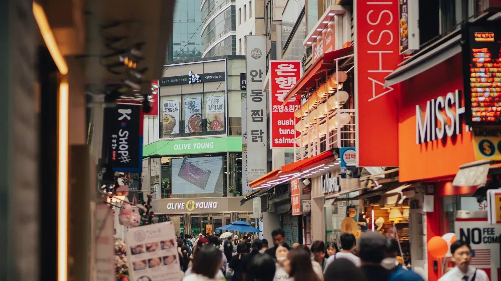 Myeongdong shopping street with K-beauty stores