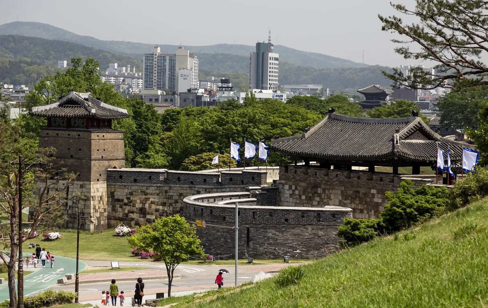 Stone ramparts and a traditional gate at Suwon Hwaseong Fortress