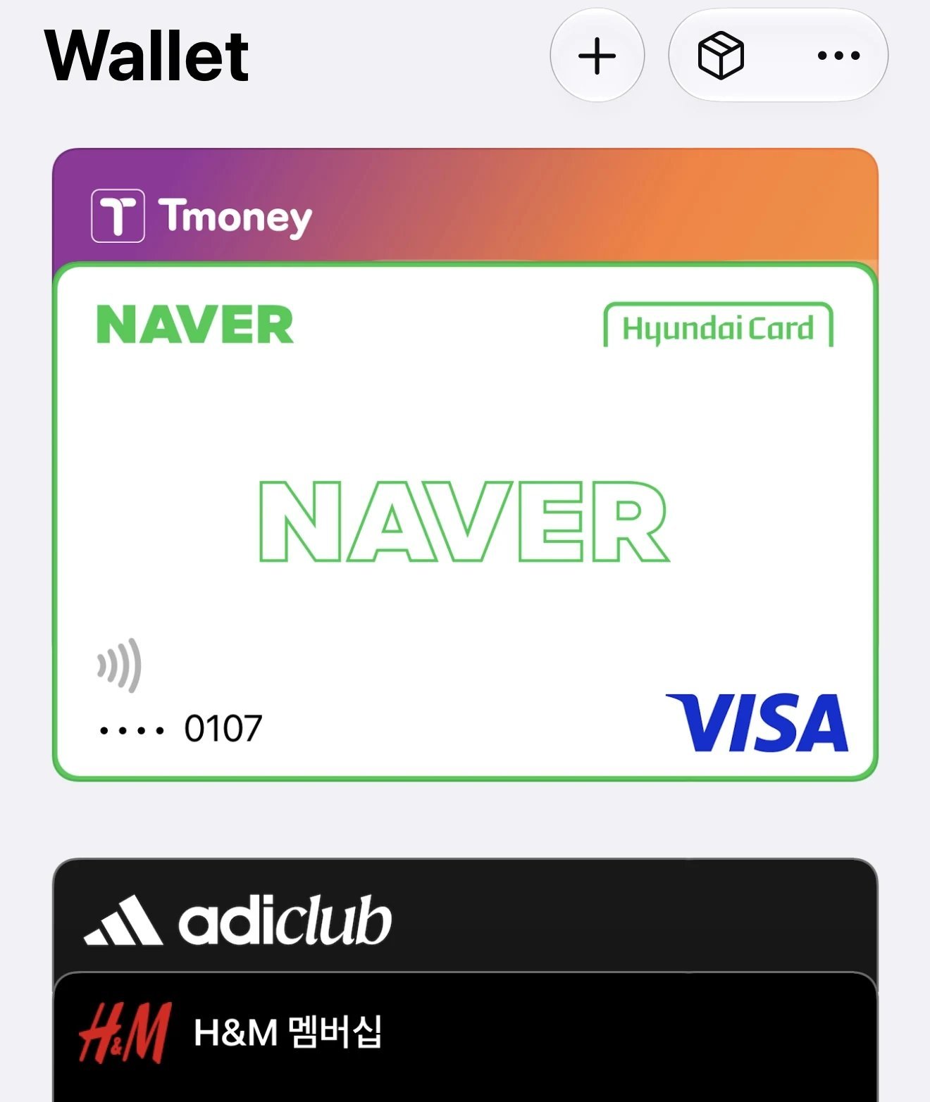 Apple Wallet showing a T-money card