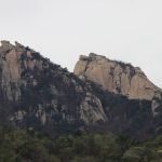 Bukhansan granite peaks above forest in spring