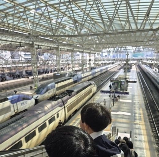 KTX trains at a Korean railway station for travelers considering the Korail Pass