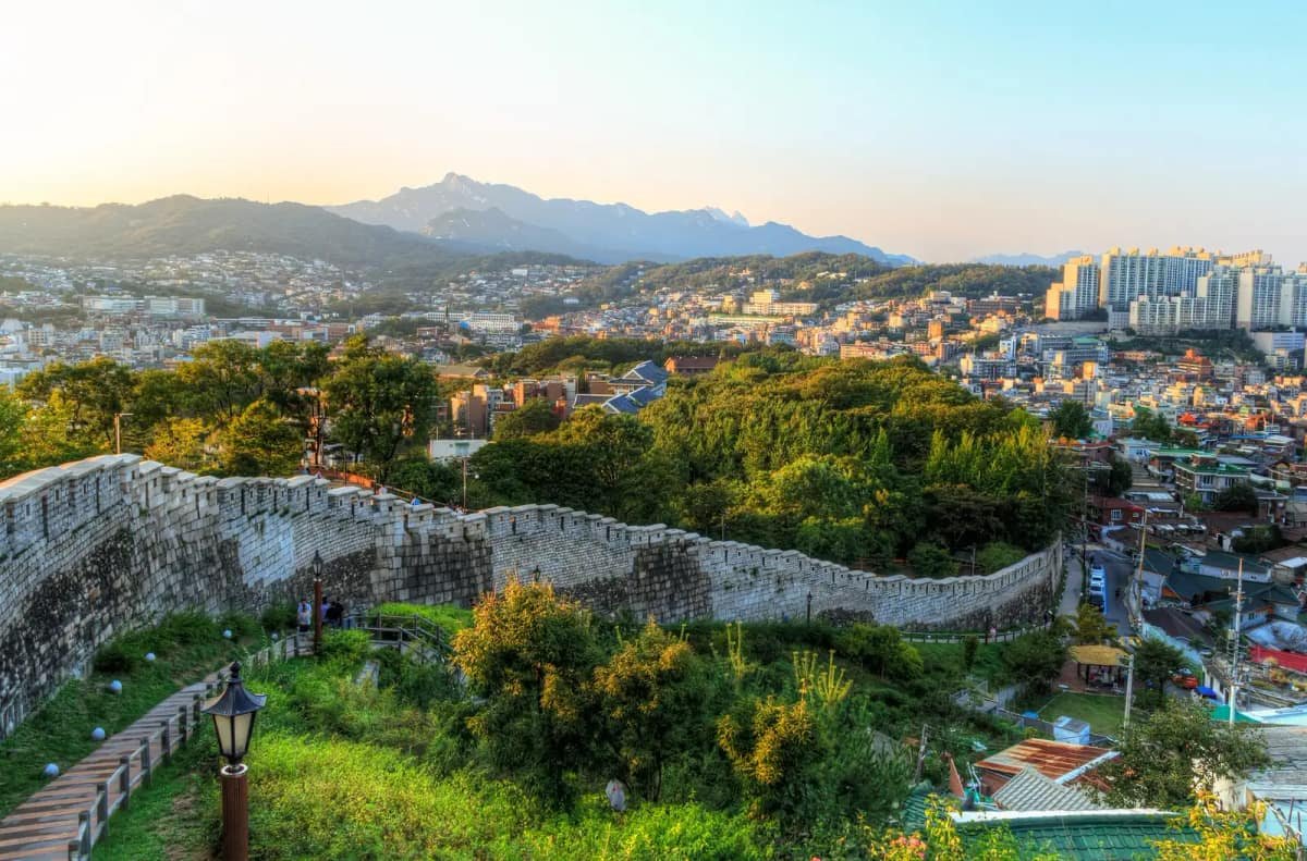 Seoul City Wall at Naksan Park with the city beyond