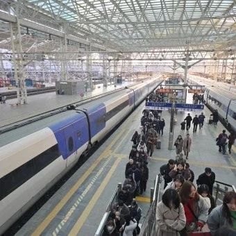 KTX train platform at Seoul Station with travelers preparing for a high-speed rail trip